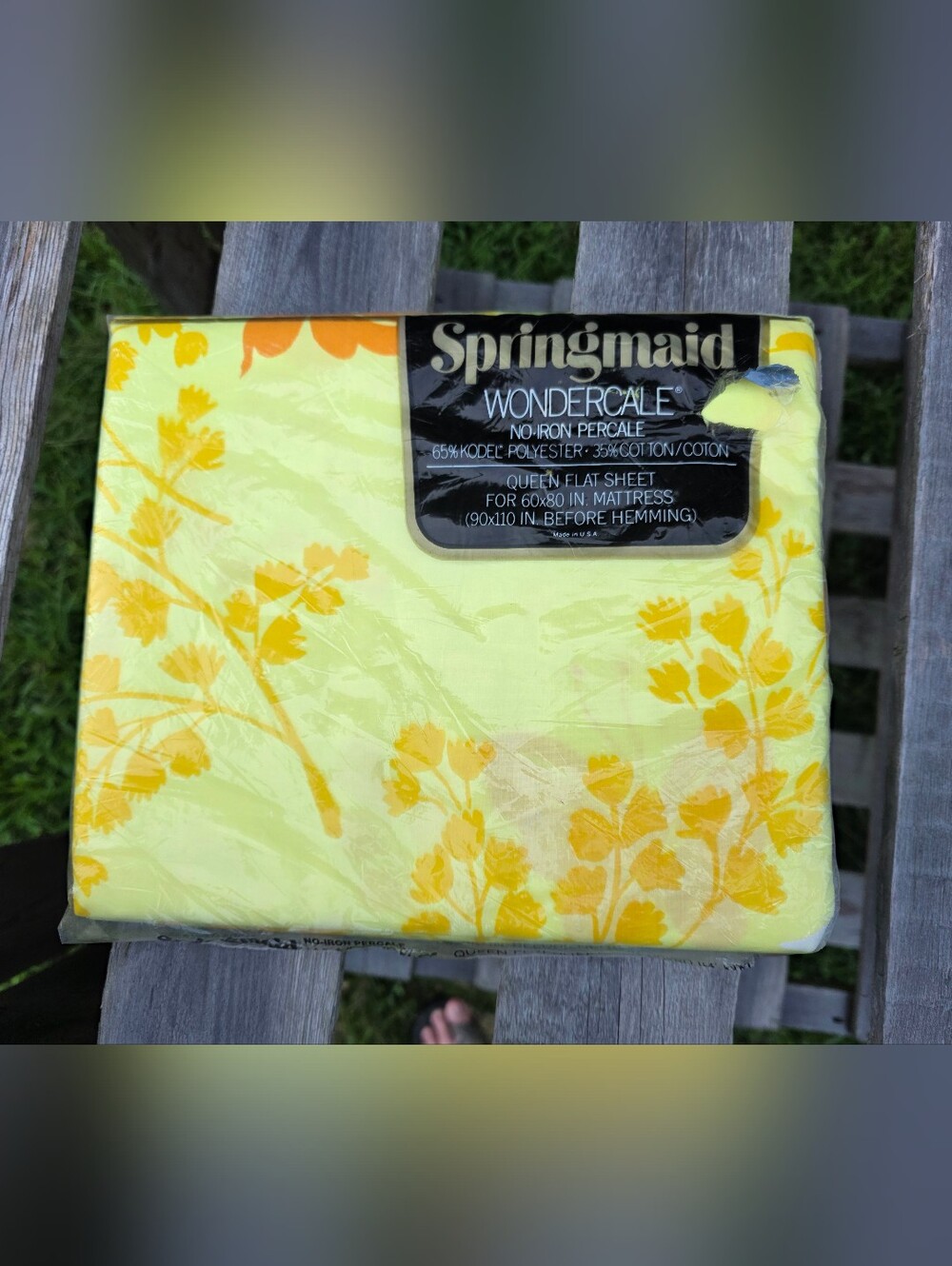 Vtg Springmaid Wondercale No-Iron Percale Queen Flat Sheet Yellow Butterflies